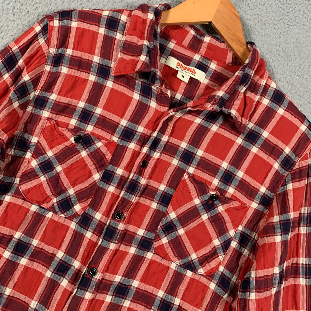 Birdwell Beach Britches Shirt Men's Medium M Red Plaid Long Sleeve Button Up